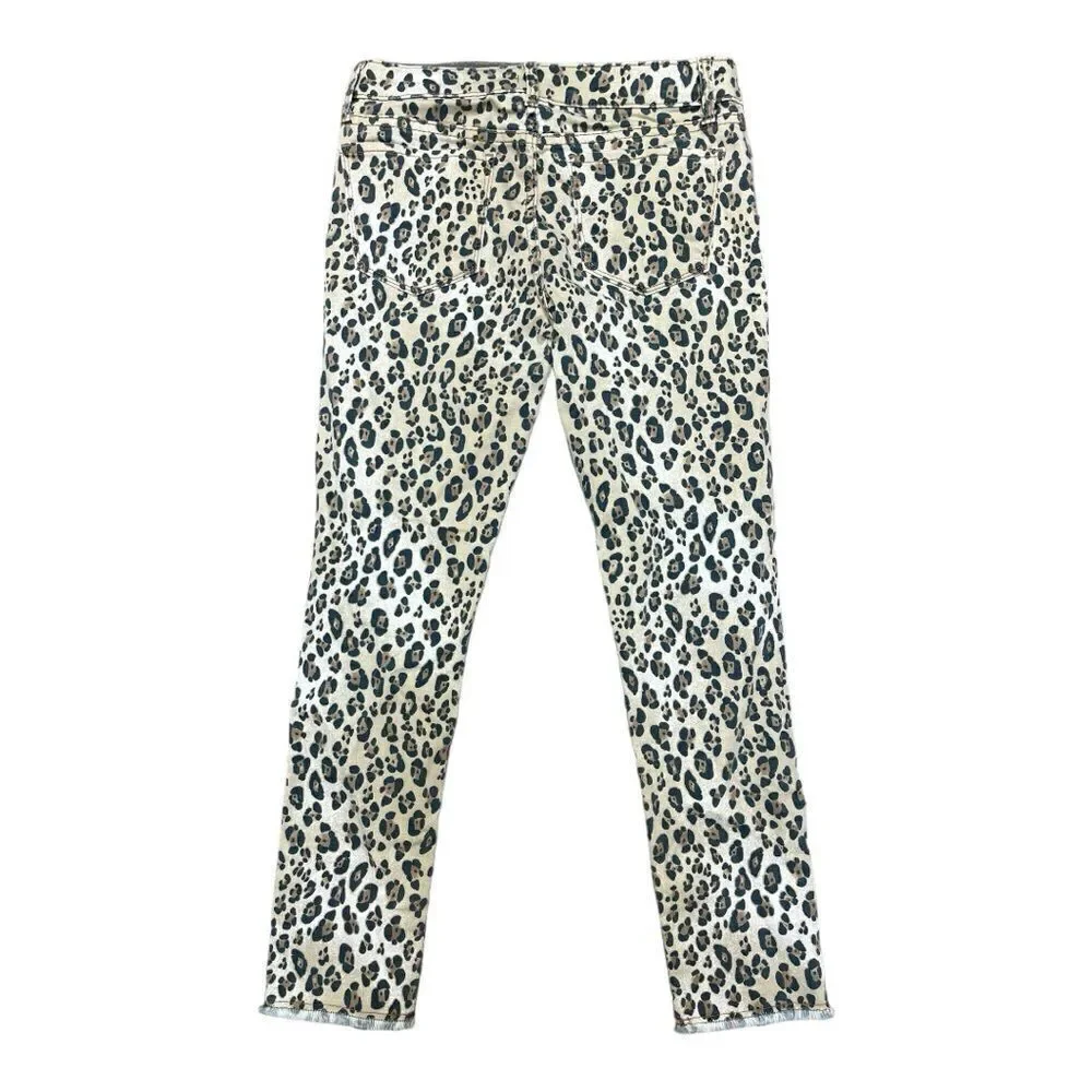 Gap Animal Leopard Print Sz 12 Super Skinny Ankle Jeans Raw Hem EUC Adjustable